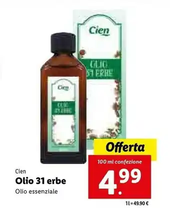 Lidl Cien olio 31 erbe olio essenziale offerta