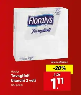 Lidl Floralys tovaglioli bianchi 2 veli offerta