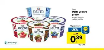 Lidl Delta yogurt greco bianco/fragola/caffè o mirtillo offerta