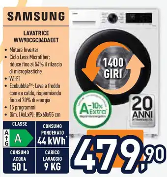 Unieuro SAMSUNG LAVATRICE WW90CGC04DAEET offerta