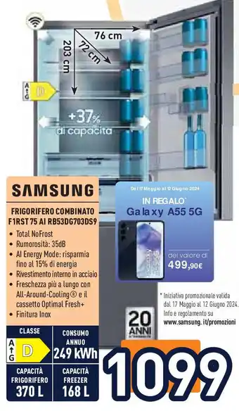 Unieuro SAMSUNG FRIGORIFERO COMBINATO F1RST 75 AI RB53DG703DS9 offerta