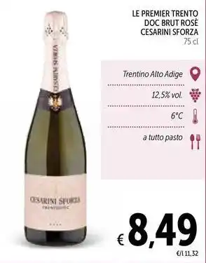 Spazio Conad LE PREMIER TRENTO DOC BRUT ROSÈ CESARINI SFORZA 75 cl offerta