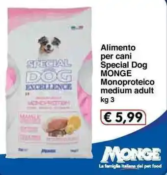 Famila Monge Special Dog Alimento per cani Monoproteico medium adult 3kg offerta