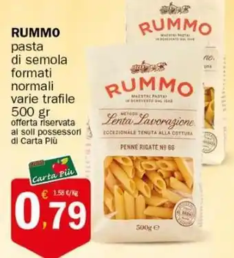 Crai RUMMO pasta di semola formati normali varie trafile 500 gr offerta