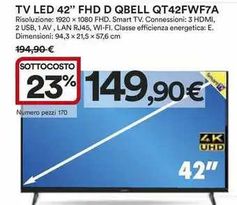 Ipercoop TV LED 42" FHD D QBELL QT42FWF7A offerta