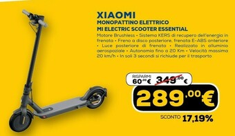 Euronics Mi electric scooter essential 20 km/h alluminio offerta