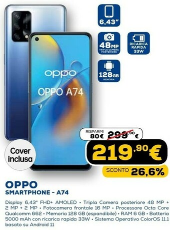 Euronics A74 16,3 cm (6.43") doppia sim coloros 11.1 4g usb tipo-c 6 gb 128 gb 5000 mah blu offerta