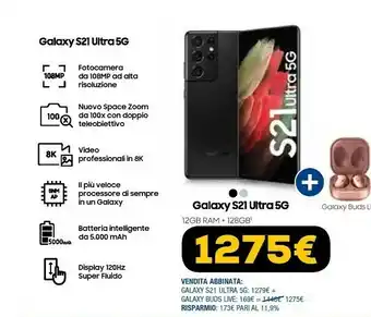 Euronics Galaxy s21 ultra 5g sm-g998 17,3 cm (6.8") doppia sim android 11 usb tipo-c 12 gb 128 gb 5000 mah nero offerta