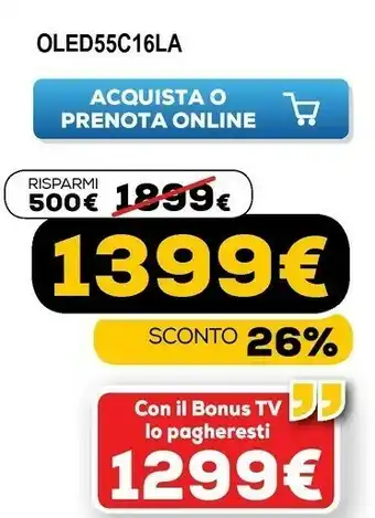 Euronics Lg oled55c16la tv 139,7 cm (55") 4k ultra hd smart tv wi-fi bianco offerta