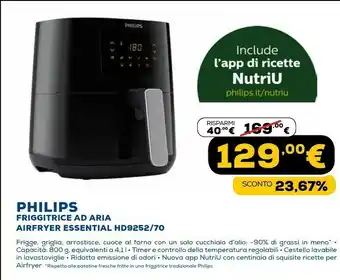 Euronics Friggitrice ad aria airfryer essential hd9252/70 offerta