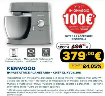 Euronics Kenwood electronics chef xl kvl4110s sbattitore con base 1200w argento offerta