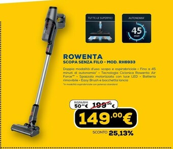 Euronics Scopa senza filo rh6933 offerta
