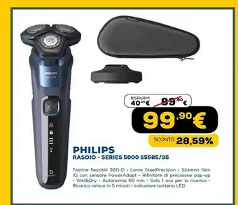 Euronics Shaver series 5000 s5585/20 rasoio elettrico rotazione trimmer blu offerta