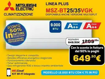 Euronics Electric msz-bt25vg condizionatore fisso climatizzatore split system bianco offerta