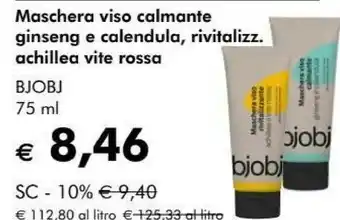 Bjobj maschera viso calmante ginseng e calendula, rivitalizz achillea vite rossa