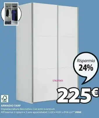 JYSK Armadio tarp 120x201 bianco offerta