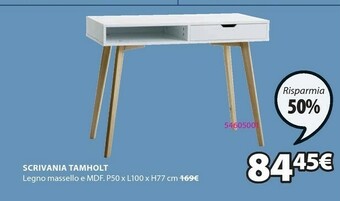 JYSK Scrivania tamholt 50x100 bianco/naturale offerta