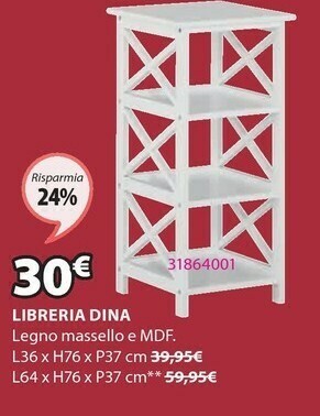 Libreria dina 3 ripiani bianco