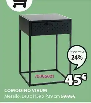JYSK Comodino virum 1 cassetto nero offerta