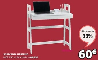 JYSK Scrivania herning 45x84 bianco offerta