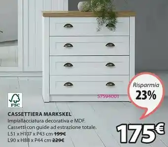 JYSK Cass markskel 4 cassetti bianco/rovere offerta