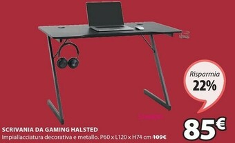 JYSK Scrivania da gaming halsted 60x120 nero offerta