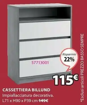JYSK Cass billund 3 cassetti bianco/asfalto offerta