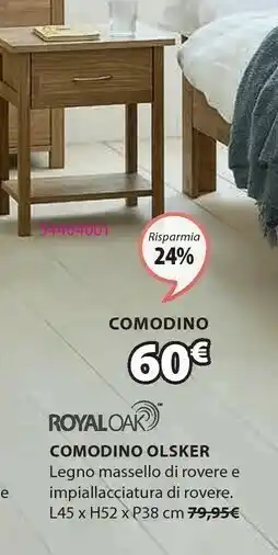 JYSK Comodino olsker 1 cassetto rovere offerta