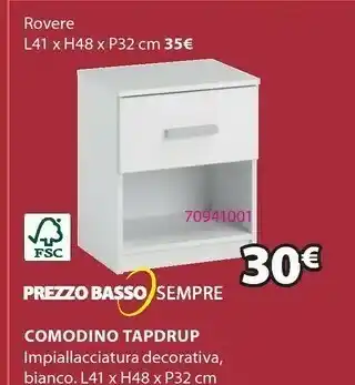 JYSK Comodino tapdrup 1 cassetto rovere offerta