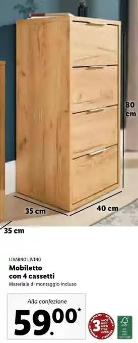 Lidl Livarno living mobiletto con 4 cassetti offerta