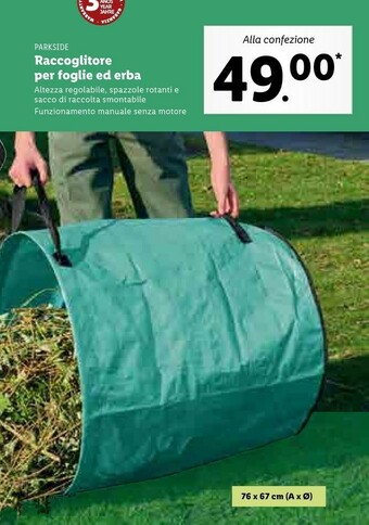 Lidl Parkside raccoglitore per foglie ed erba offerta