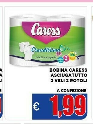 Vivo Supermercati Caress bobina asciugatutto 2 veli 2 rotoli offerta