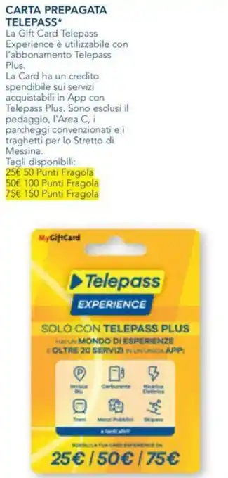 Esselunga CARTA PREPAGATA TELEPASS offerta