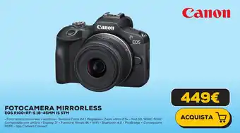 Euronics Canon FOTOCAMERA MIRRORLESS EOS R100+RF-S 18-45MM IS STM offerta