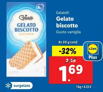 Lidl Gelatelli Gelato biscotto Gusto vaniglia 8x 50 g conf. offerta