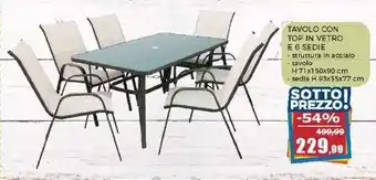 Happy Casa TAVOLO CON TOP IN VETRO E 6 SEDIE offerta