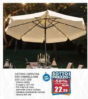 Happy Casa CATENA LUMINOSA PER OMBRELLONE 200 LUCI LED offerta