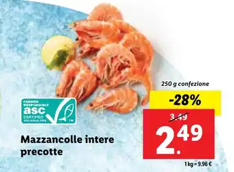 Lidl Mazzancolle intere precotte 250 g confezione offerta