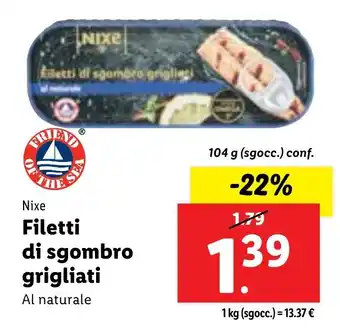 Lidl Nixe Filetti di sgombro grigliati 104 g (sgocc.) conf. offerta