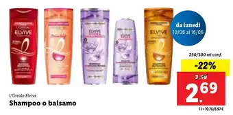Lidl L'Oreale Elvive Shampoo o balsamo 250/300 ml conf. offerta