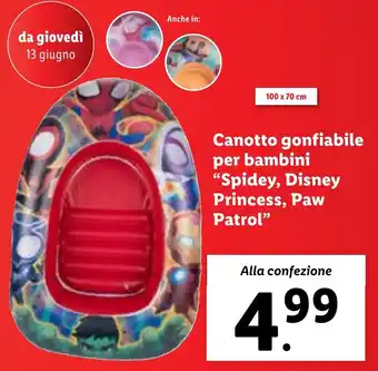 Lidl Canotto gonfiabile per bambini "Spidey, Disney Princess, Paw Patrol❞ offerta
