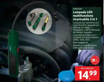 Lidl PARKSIDE Lampada LED multifunzione ricaricabile 3 in 1 offerta