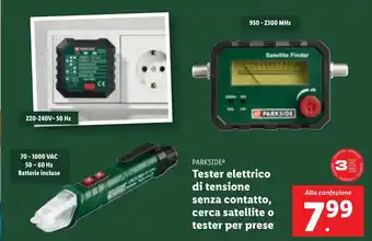 Lidl PARKSIDE Tester elettrico di tensione senza contatto, cerca satellite o tester per prese offerta