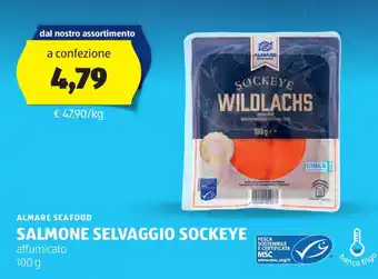 ALDI ALMARE SEAFOOD SALMONE SELVAGGIO SOCKEYE affumicato 100 g offerta