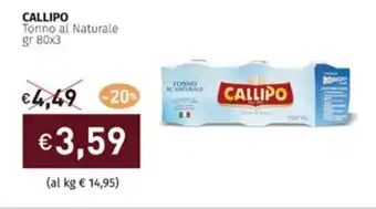 Prezzemolo e Vitale CALLIPO Tonno al Naturale gr 80x3 offerta
