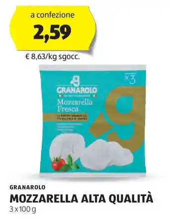 ALDI GRANAROLO MOZZARELLA ALTA QUALITÀ 3 x 100 g offerta