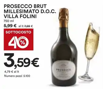 Coop PROSECCO BRUT MILLESIMATO D.O.C. VILLA FOLINI 750 ml offerta