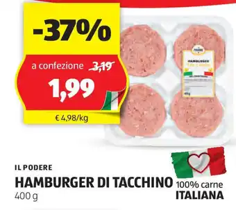 ALDI IL PODERE HAMBURGER DI TACCHINO 400 g offerta