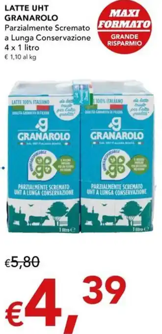 Migross Superstore LATTE UHT GRANAROLO Parzialmente Scremato a Lunga Conservazione 4 x 1 litro offerta