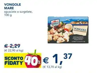 Esselunga VONGOLE MARE sgusciate e surgelate, 100 g offerta